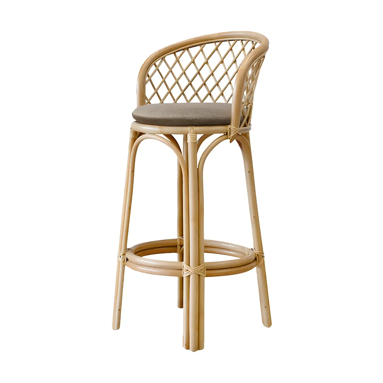 Comtemporary Wood Rattan Back Bar Stools with Footrest Image - 9 | homeyfad