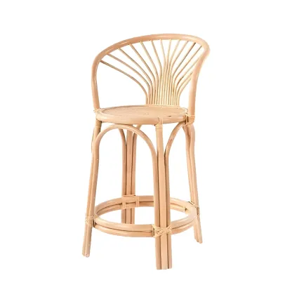 Comtemporary Wood Rattan Back Bar Stools with Footrest Image - 10