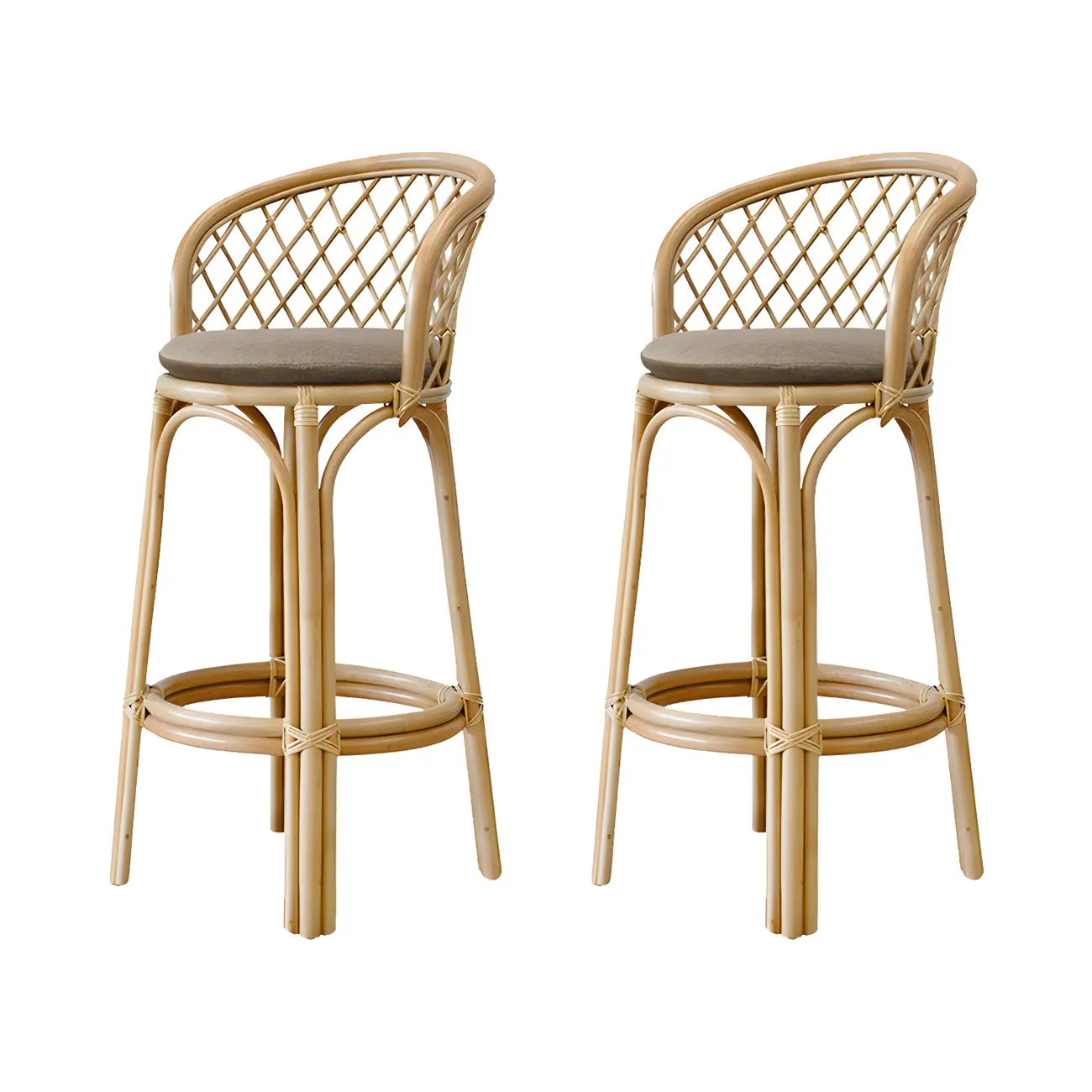Comtemporary Wood Rattan Back Bar Stools with Footrest Image - 11 | homeyfad