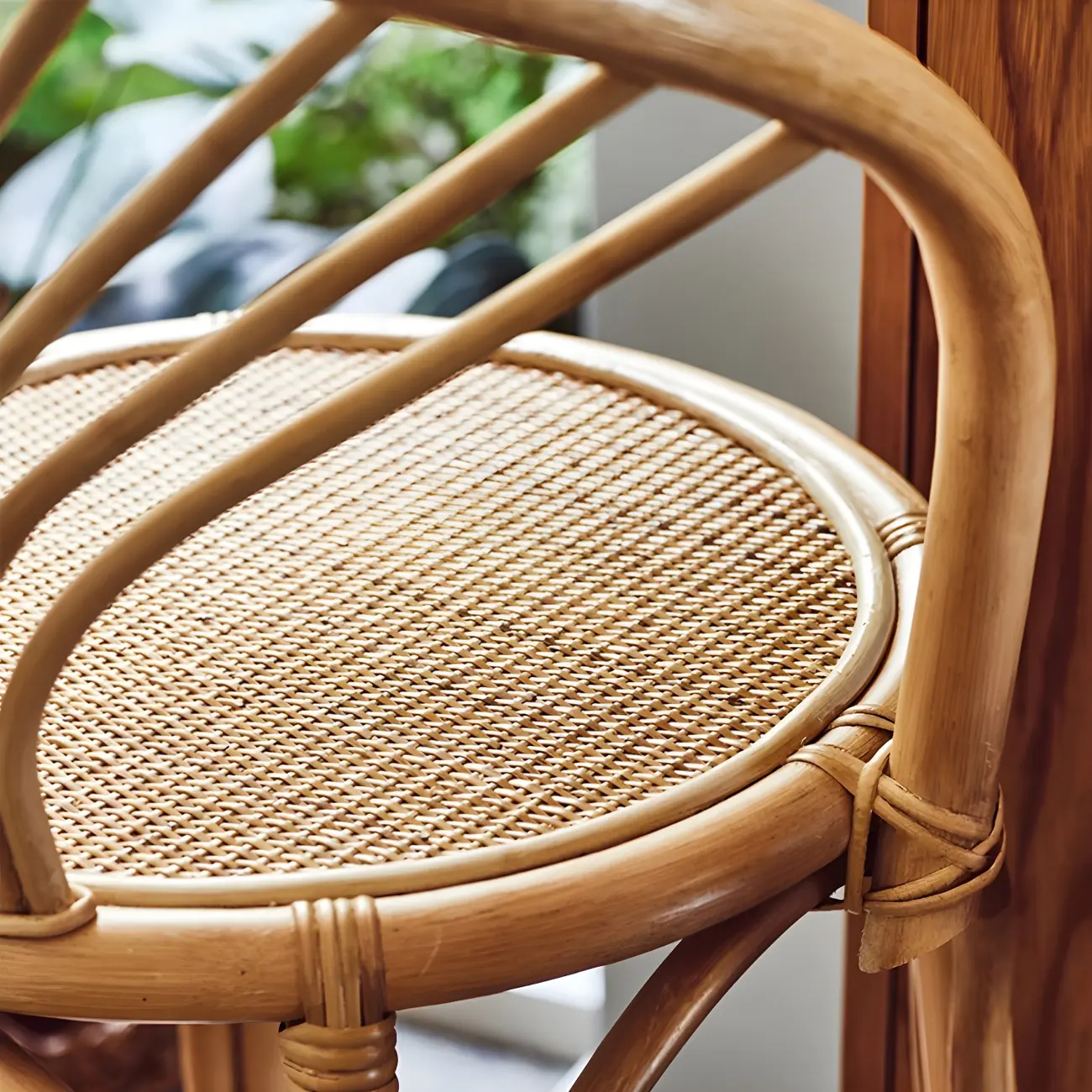 Comtemporary Wood Rattan Back Bar Stools with Footrest Image - 12 | homeyfad