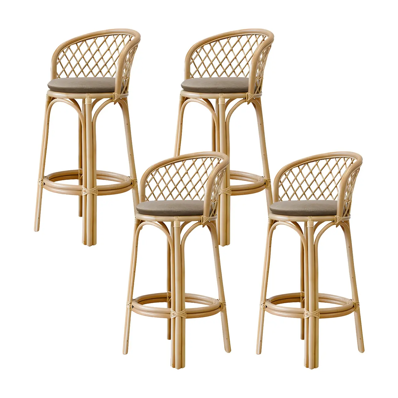 Comtemporary Wood Rattan Back Bar Stools with Footrest Image - 13 | homeyfad