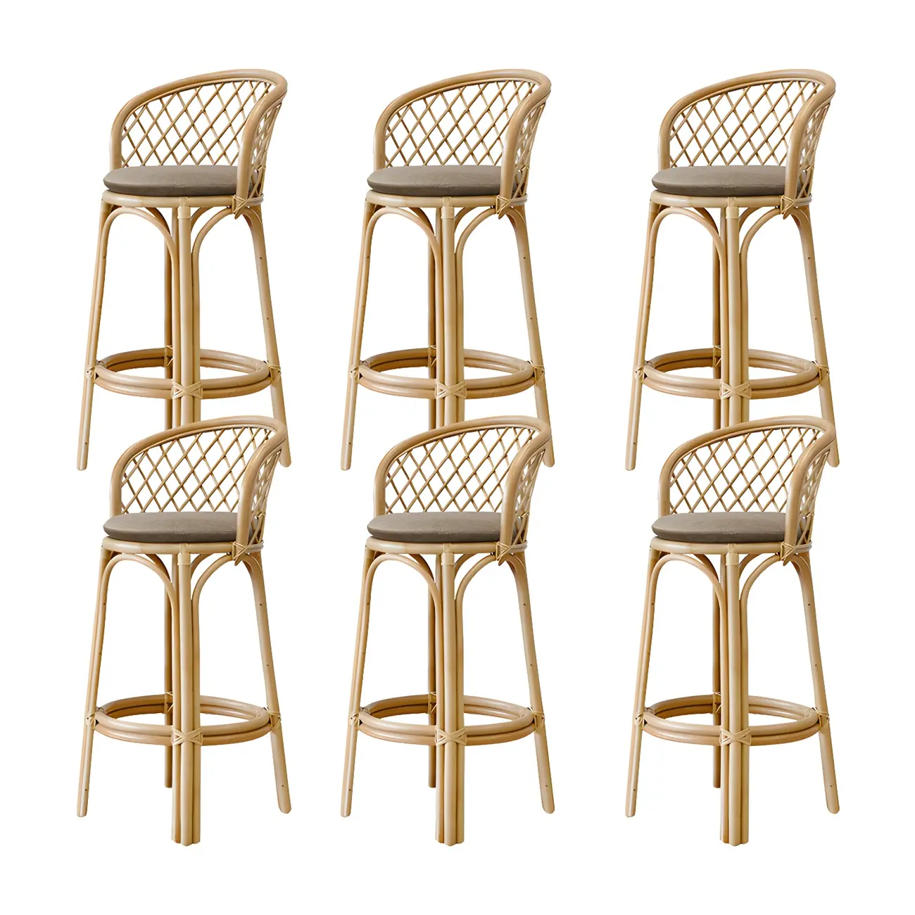 Comtemporary Wood Rattan Back Bar Stools with Footrest Image - 14 | homeyfad