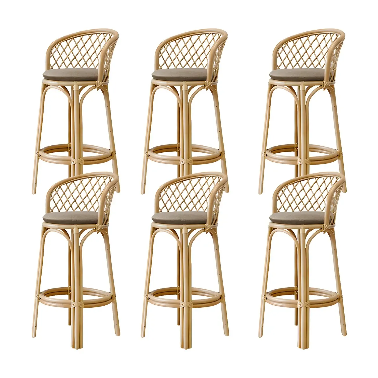 Comtemporary Wood Rattan Back Bar Stools with Footrest Image - 14