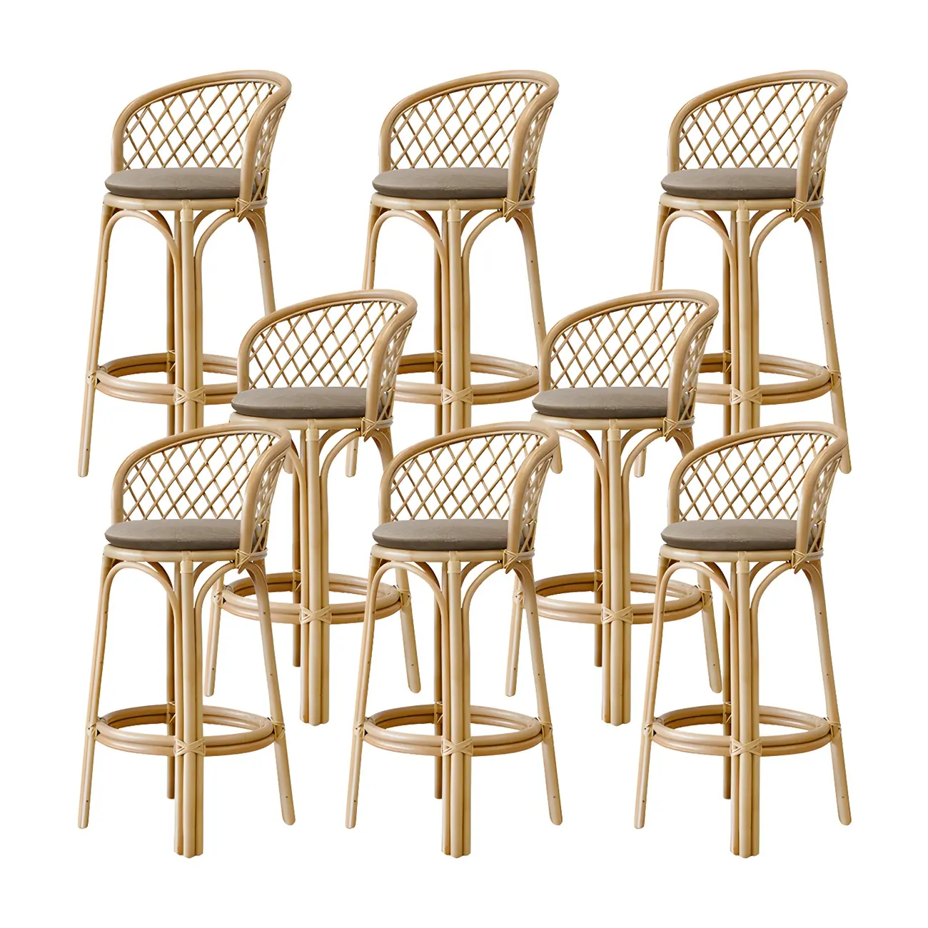 Comtemporary Wood Rattan Back Bar Stools with Footrest Image - 15 | homeyfad