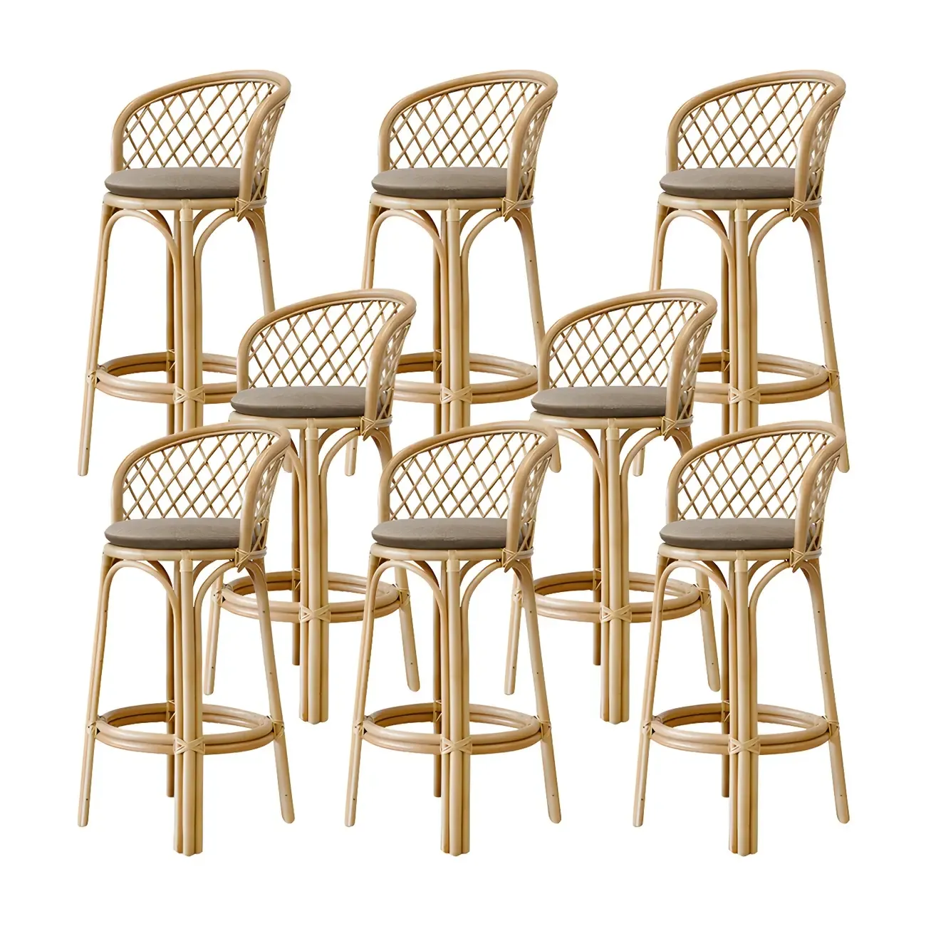 Comtemporary Wood Rattan Back Bar Stools with Footrest Image - 15