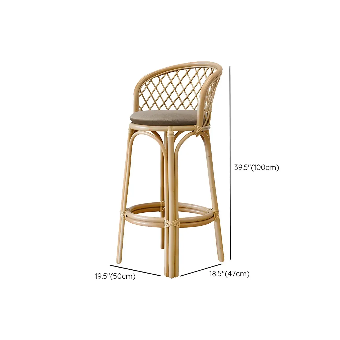 Comtemporary Wood Rattan Back Bar Stools with Footrest #size