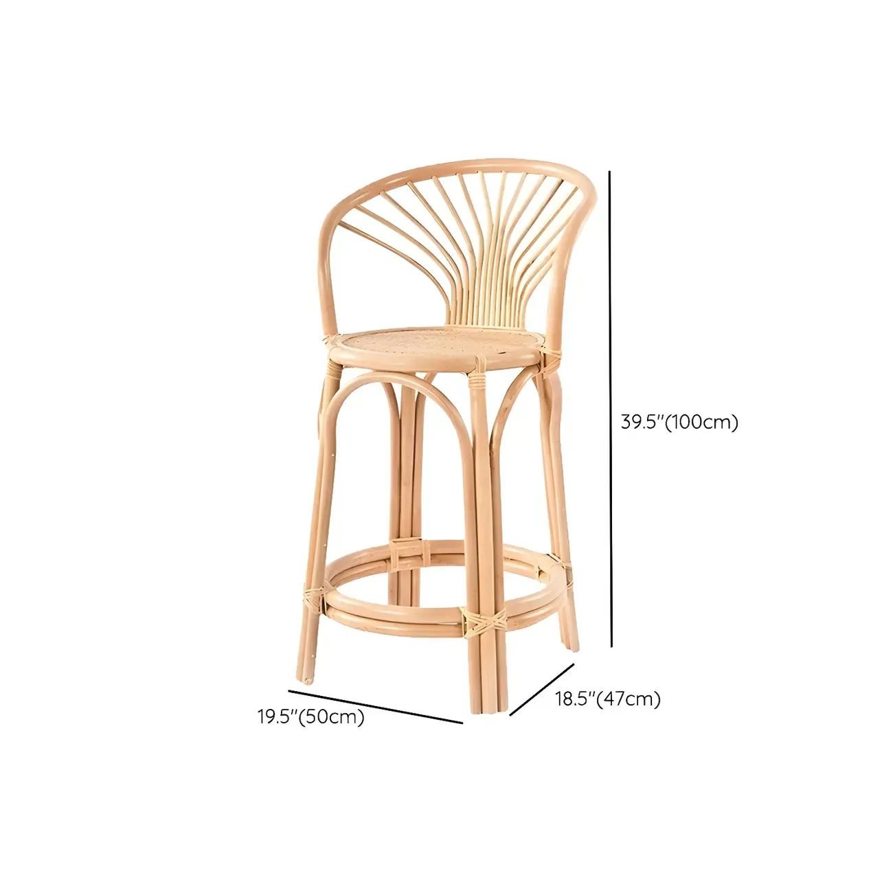 Comtemporary Wood Rattan Back Bar Stools with Footrest Image - 17
