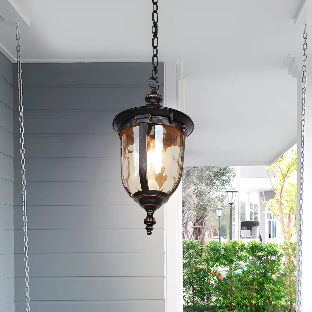 Classic Rustic Black Iron Frame Outdoor Hanging Light Fixture | HomeyFad