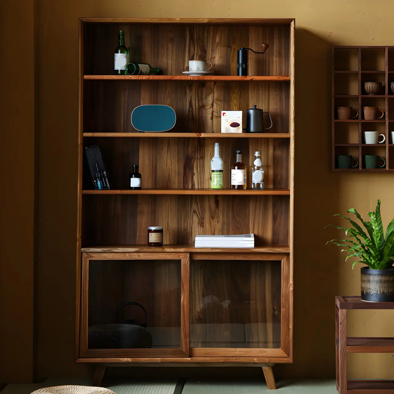 Vintage Wooden Display Cabinet with Sliding Glass Doors Image - 1 | homeyfad