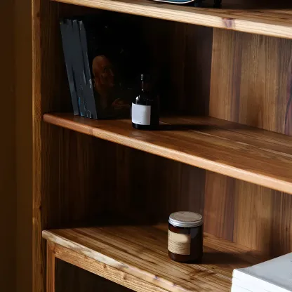 Vintage Wooden Display Cabinet with Sliding Glass Doors Image - 3