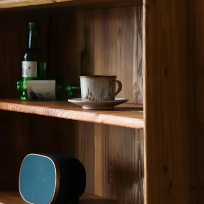 Vintage Wooden Display Cabinet with Sliding Glass Doors Image - 4