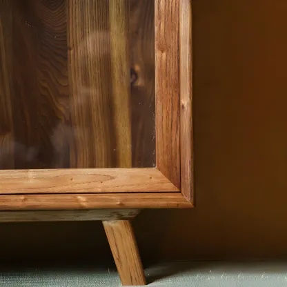 Vintage Wooden Display Cabinet with Sliding Glass Doors Image - 6