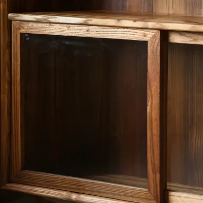 Vintage Wooden Display Cabinet with Sliding Glass Doors Image - 7