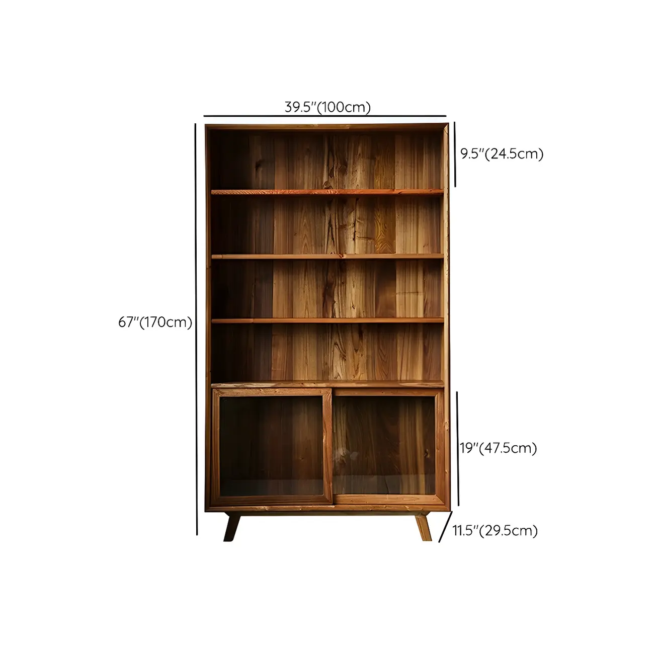 Vintage Wooden Display Cabinet with Sliding Glass Doors #size