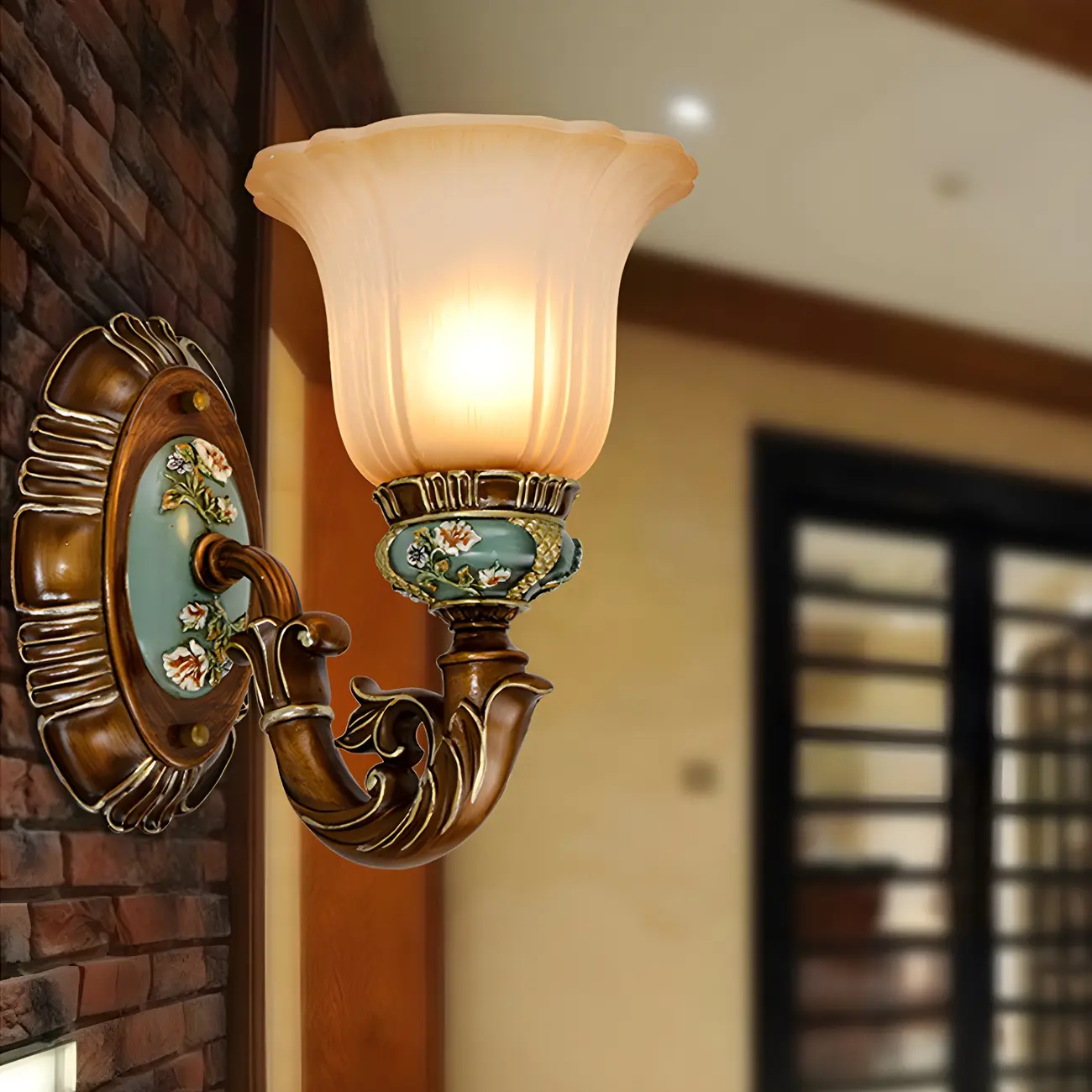Vintage Glass Shade Peacock Green Wall Sconce | homeyfad