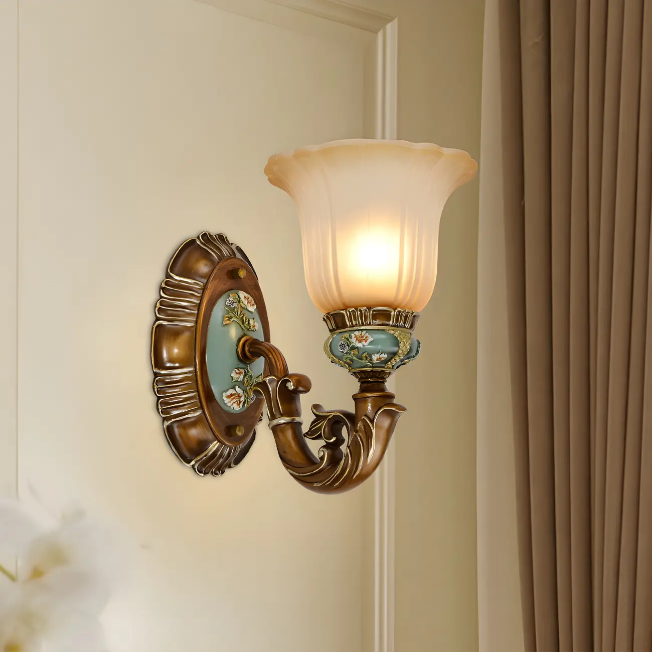 Vintage Glass Shade Peacock Green Wall Sconce | homeyfad