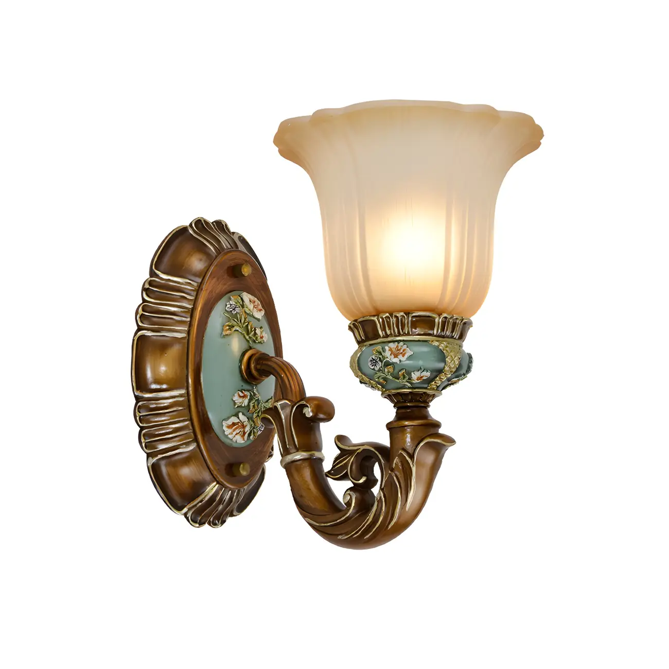 Vintage Glass Shade Peacock Green Wall Sconce Image - 3 | homeyfad