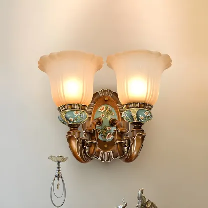 Vintage Glass Shade Peacock Green Wall Sconce Image - 5