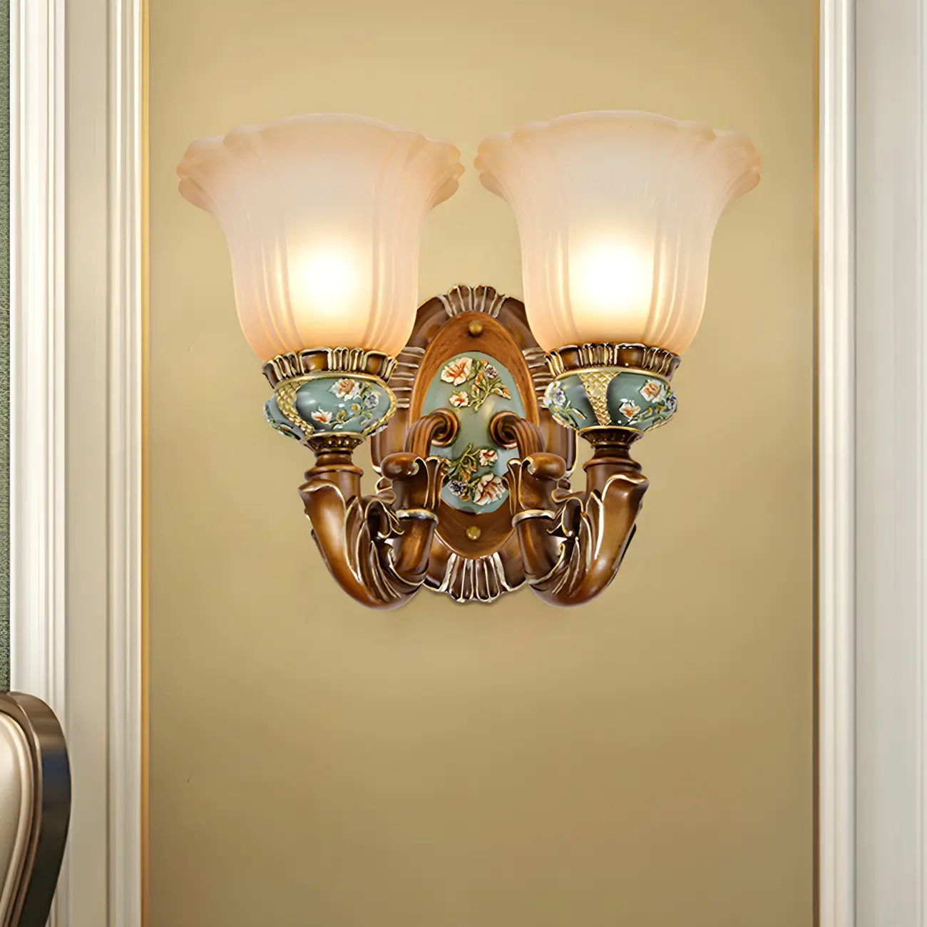 Vintage Glass Shade Peacock Green Wall Sconce Image - 6 | homeyfad