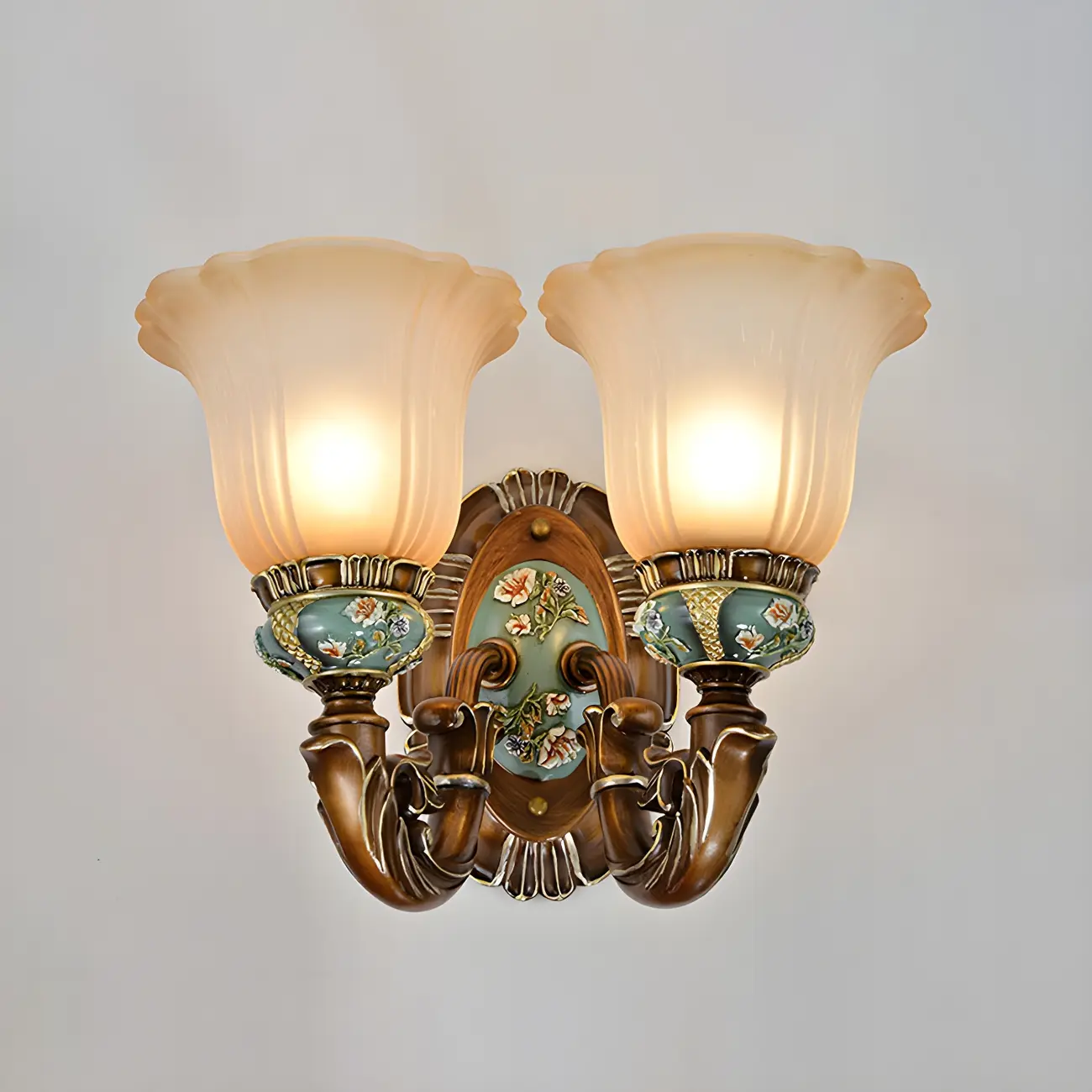 Vintage Glass Shade Peacock Green Wall Sconce Image - 8 | homeyfad