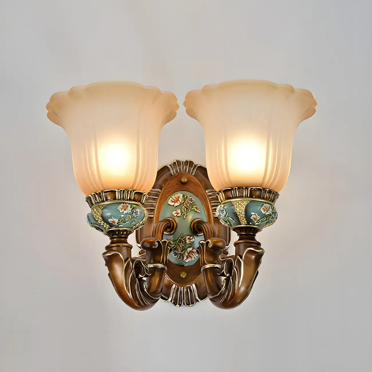 Vintage Glass Shade Peacock Green Wall Sconce Image - 8