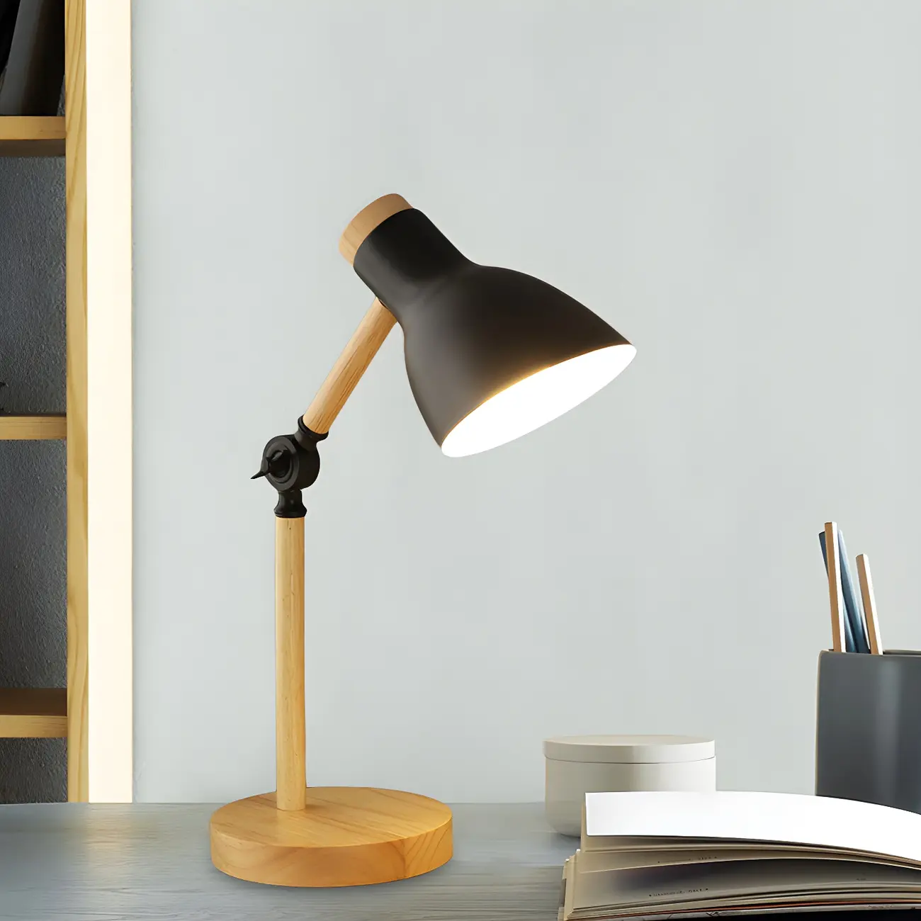 Modern Wood and Metal LED Rotatable Desk Lamp for Study  Image - 1 | homeyfad