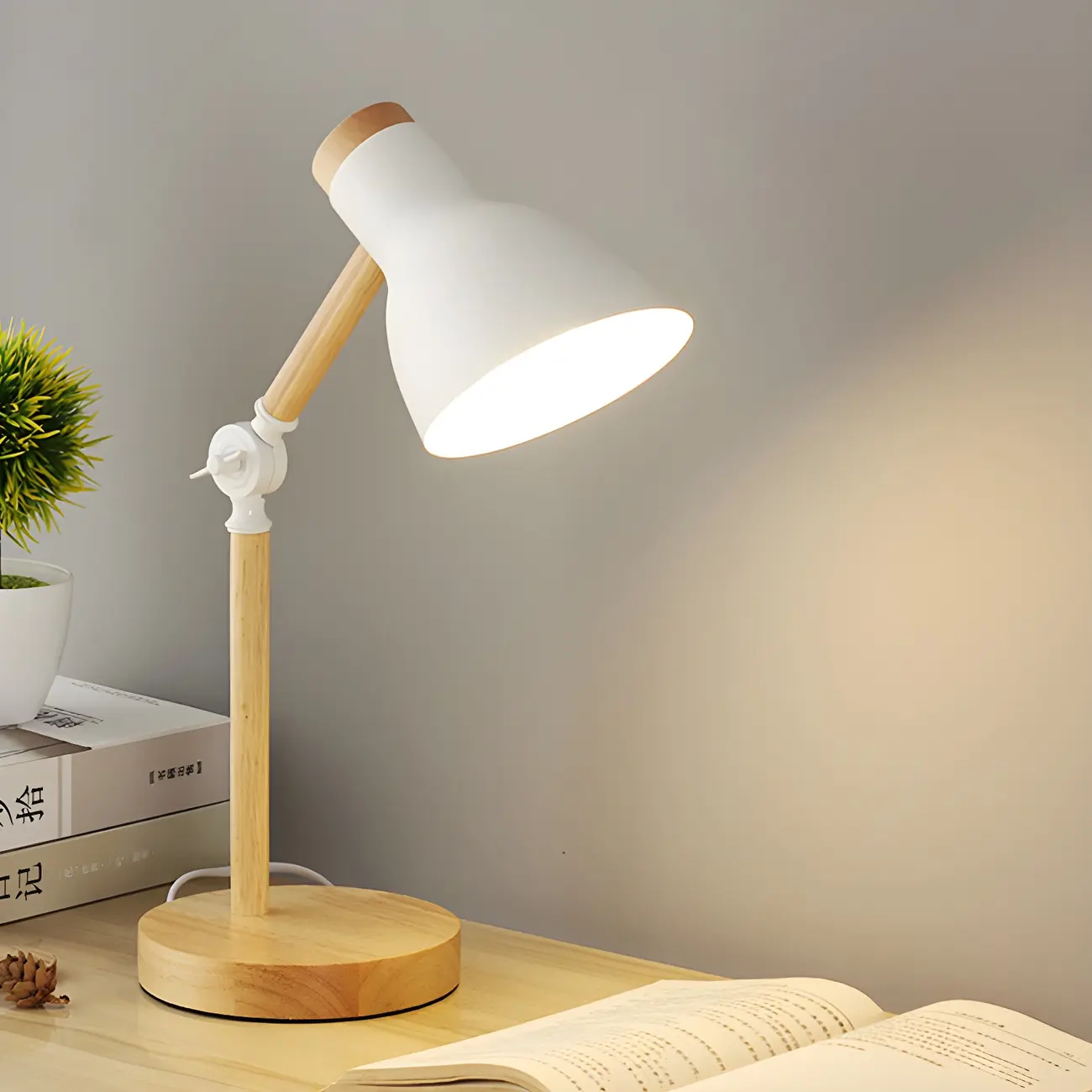 Modern Wood and Metal LED Rotatable Desk Lamp for Study  Image - 2 | homeyfad