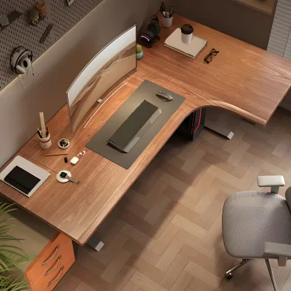 Traditional Wooden L-Shaped Adjustable Height Desk for Office Image - 2