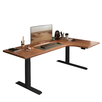 Traditional Wooden L-Shaped Adjustable Height Desk for Office Image - 3
