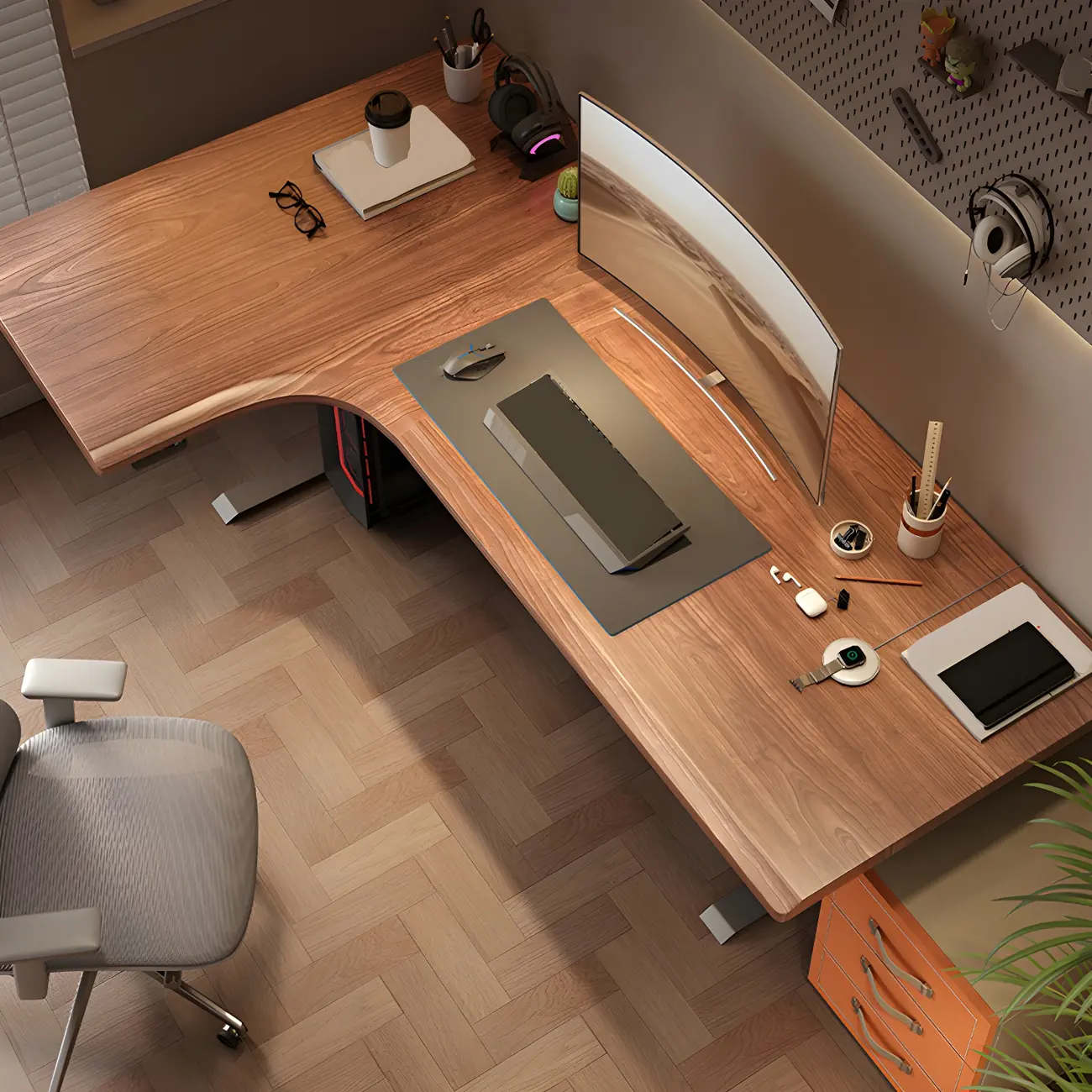 Traditional Wooden L-Shaped Adjustable Height Desk for Office Image - 11 | homeyfad