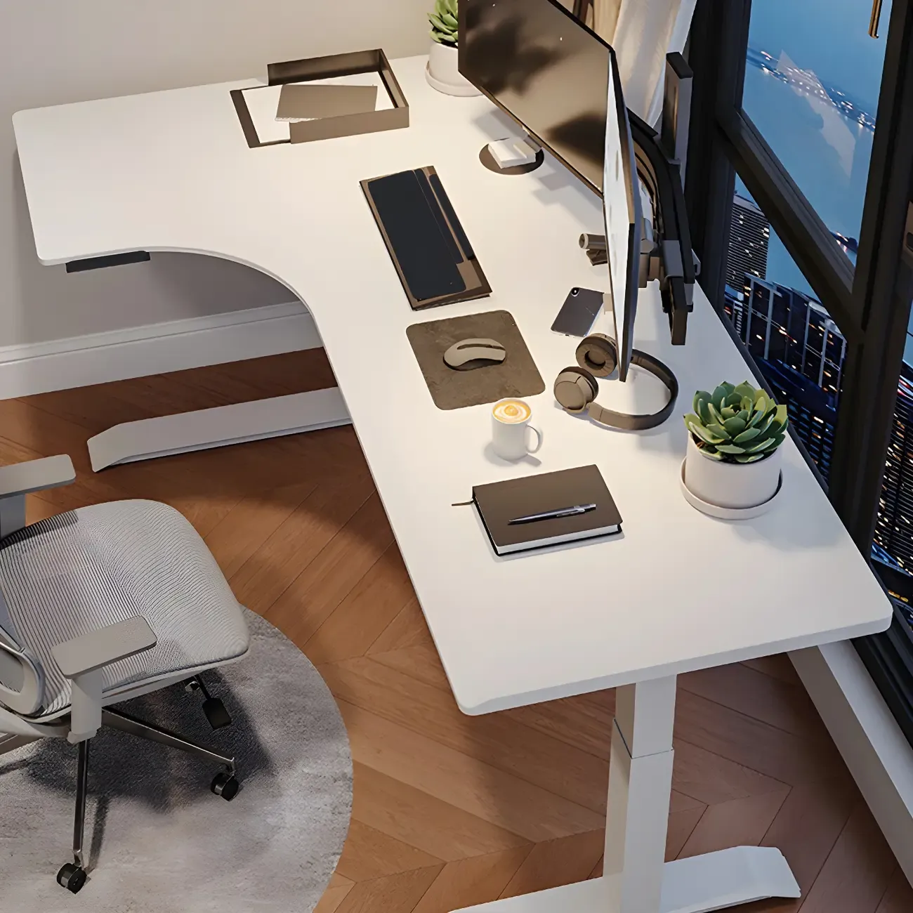 Traditional Wooden L-Shaped Adjustable Height Desk for Office Image - 13