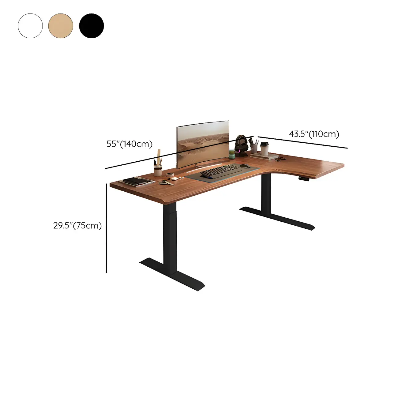 Traditional Wooden L-Shaped Adjustable Height Desk for Office #size | homeyfad