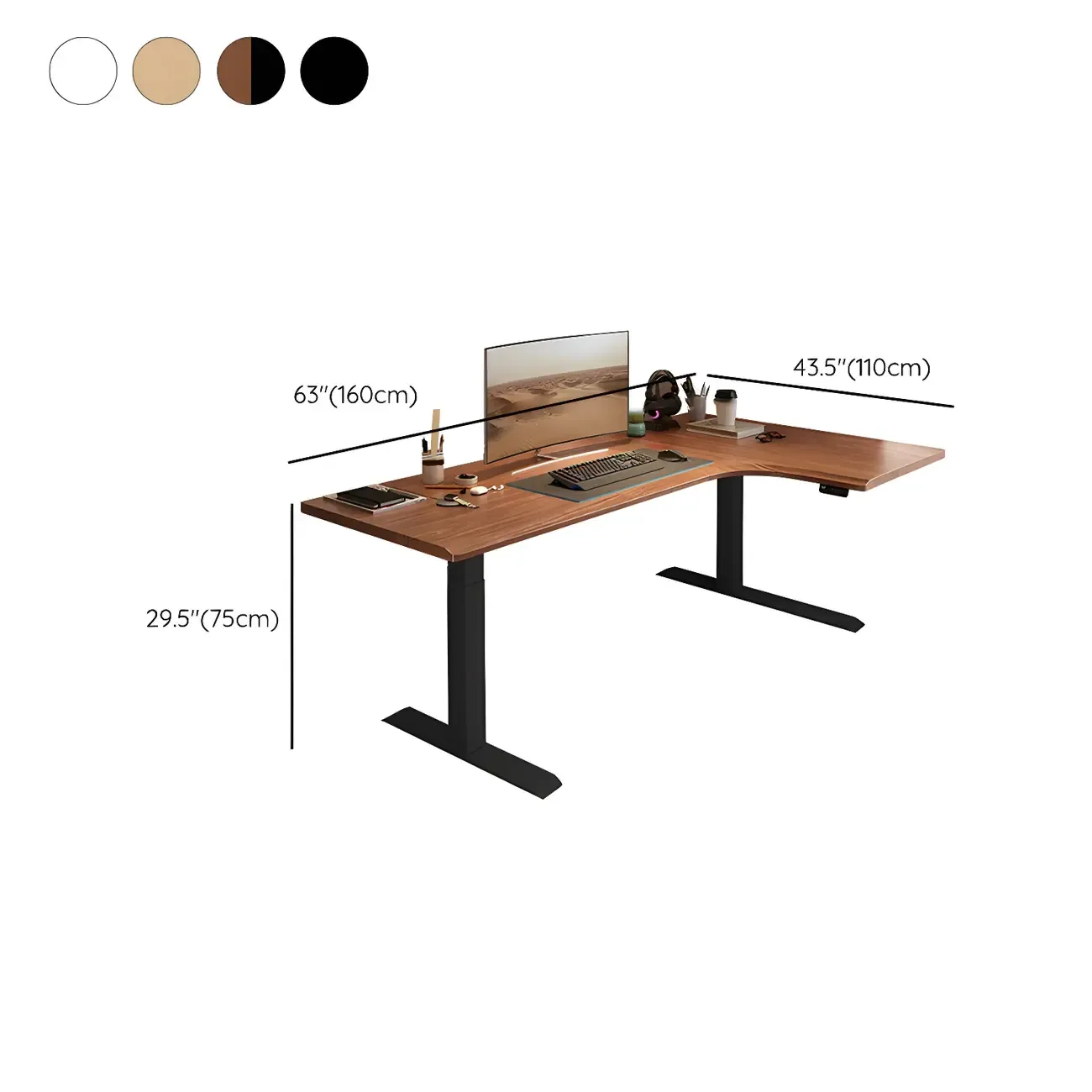 Traditional Wooden L-Shaped Adjustable Height Desk for Office Image - 18