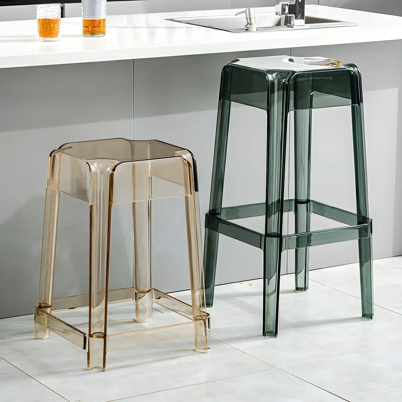 Vibrant Colors Acrylic No Backrest Stackable High bar Stool Image - 3