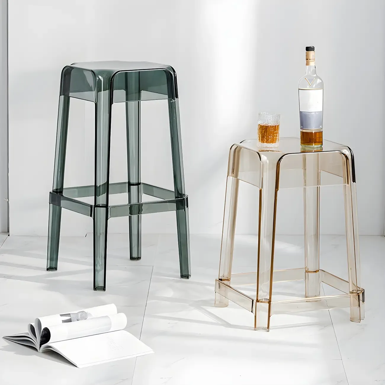 Vibrant Colors Acrylic No Backrest Stackable High bar Stool Image - 4