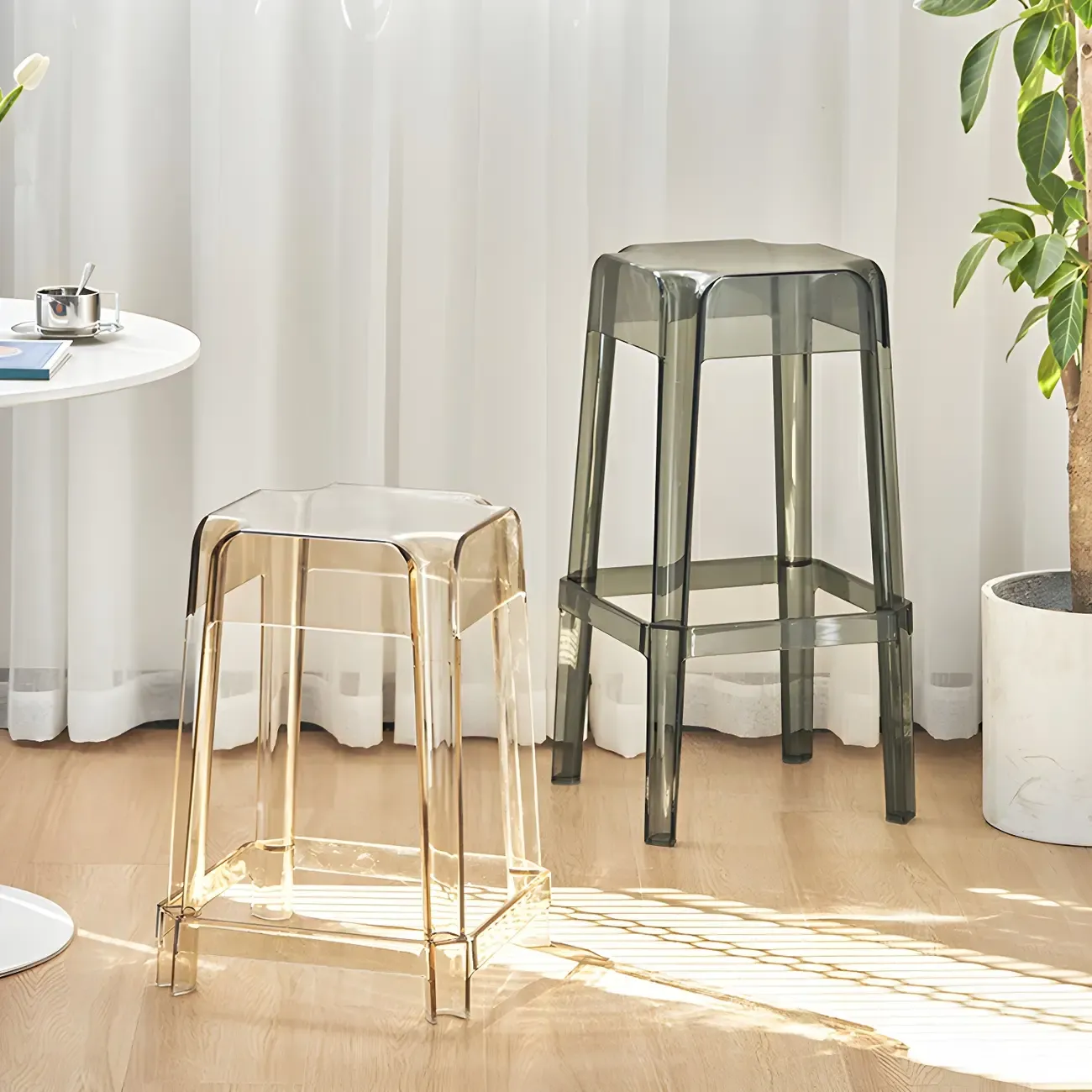 Vibrant Colors Acrylic No Backrest Stackable High bar Stool Image - 1