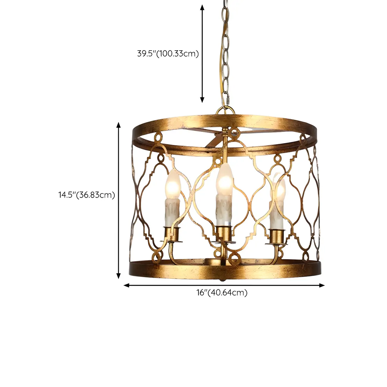 Vintage Golden Drum Cage 4-Light Candelabra Chandelier #size