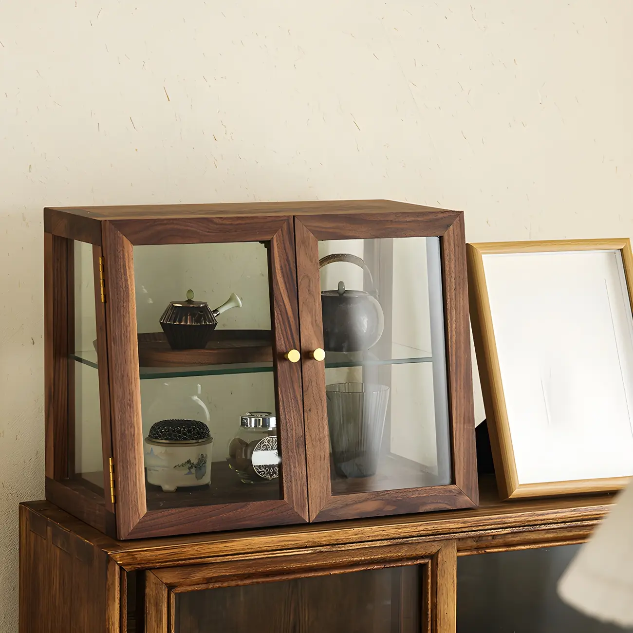 Classic Wooden Display Cabinet with Glass Door for Restroom Image - 2 | homeyfad
