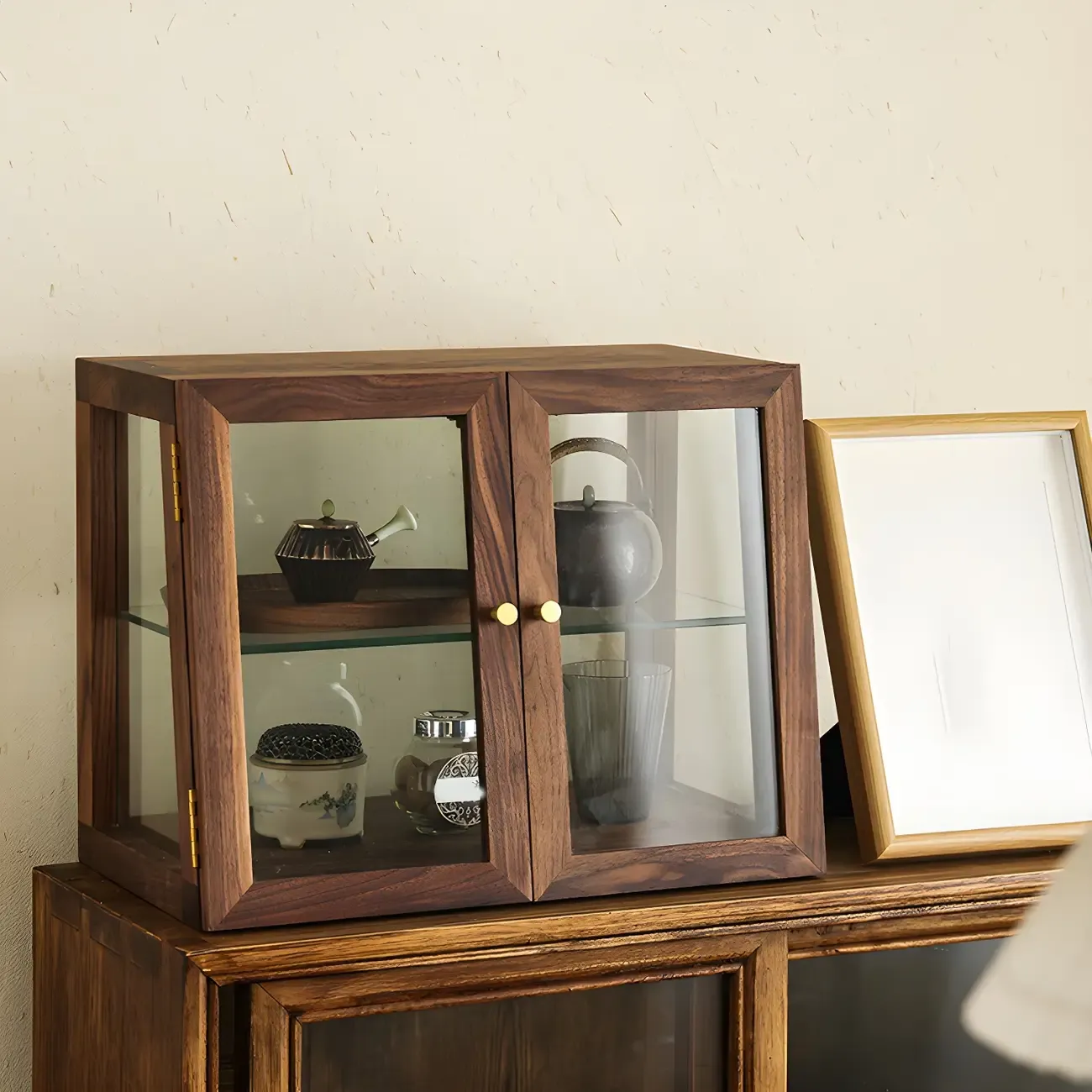 Classic Wooden Display Cabinet with Glass Door for Restroom Image - 2