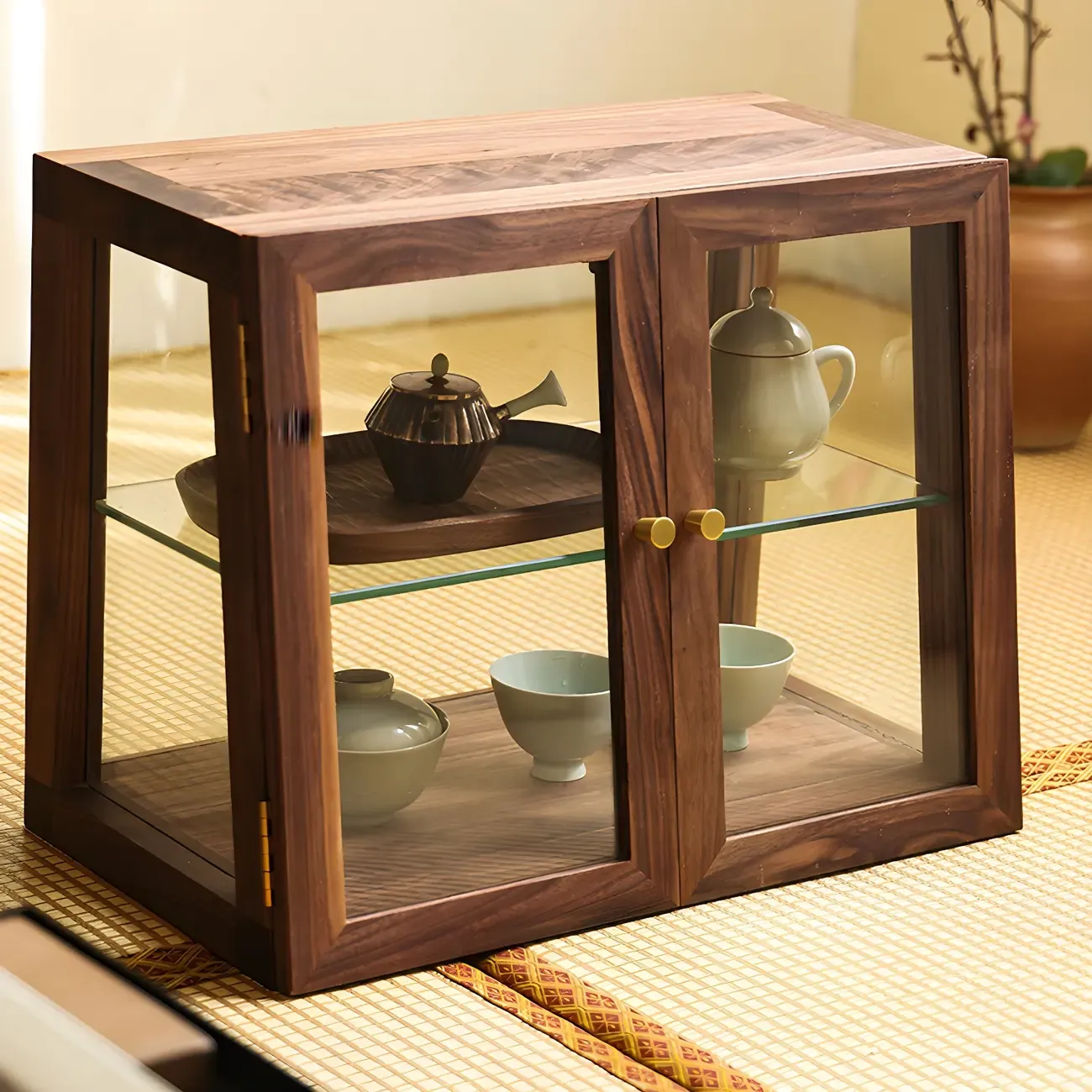Classic Wooden Display Cabinet with Glass Door for Restroom Image - 3