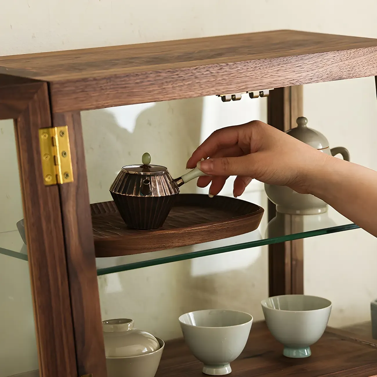 Classic Wooden Display Cabinet with Glass Door for Restroom Image - 4