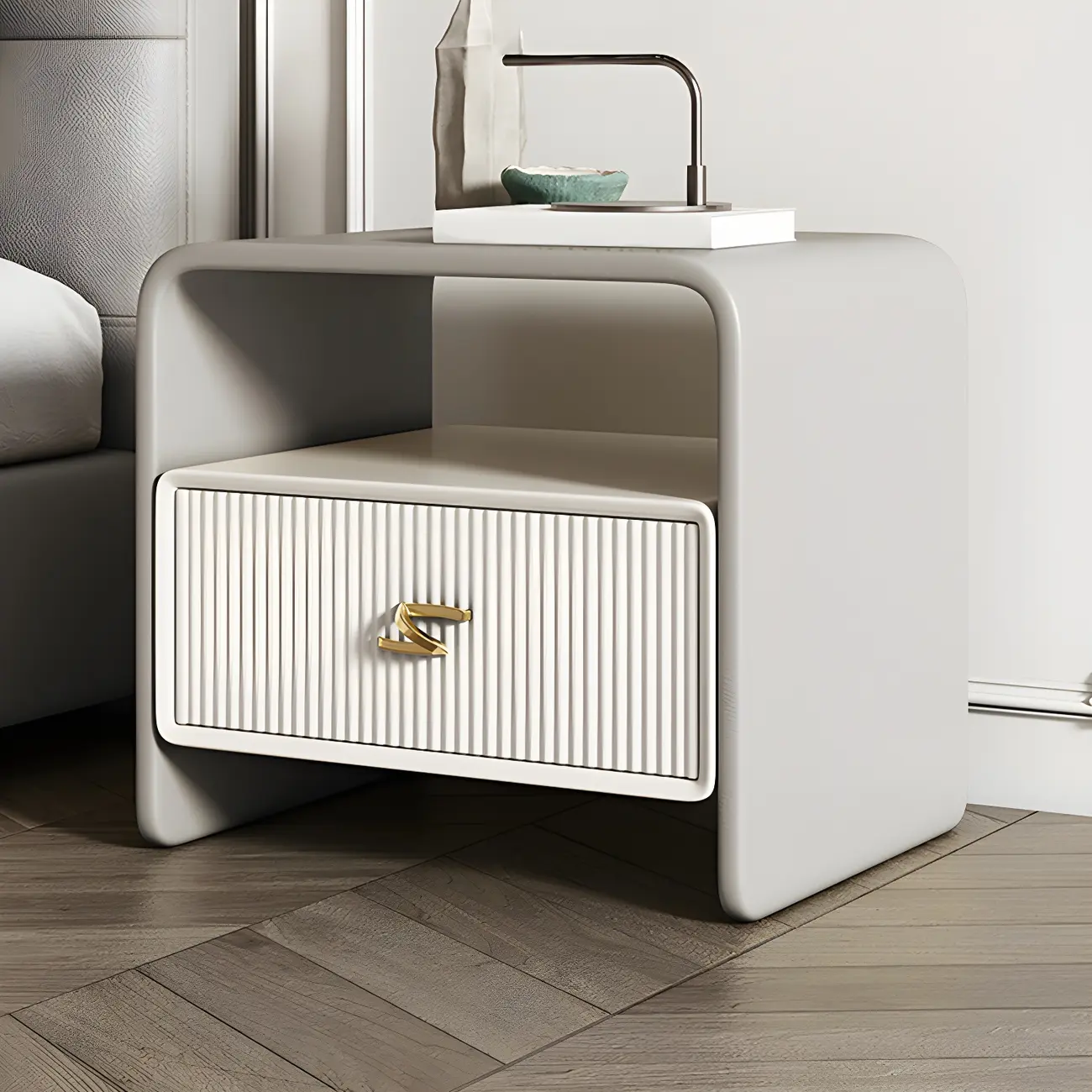 Morandi Narrow Open Back Leather Wood Nightstand Image - 4 | homeyfad