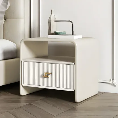 Morandi Narrow Open Back Leather Wood Nightstand Image - 1