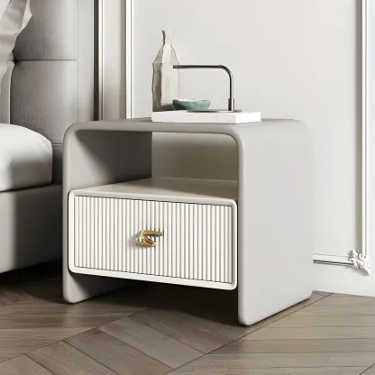 Morandi Narrow Open Back Leather Wood Nightstand Image - 5