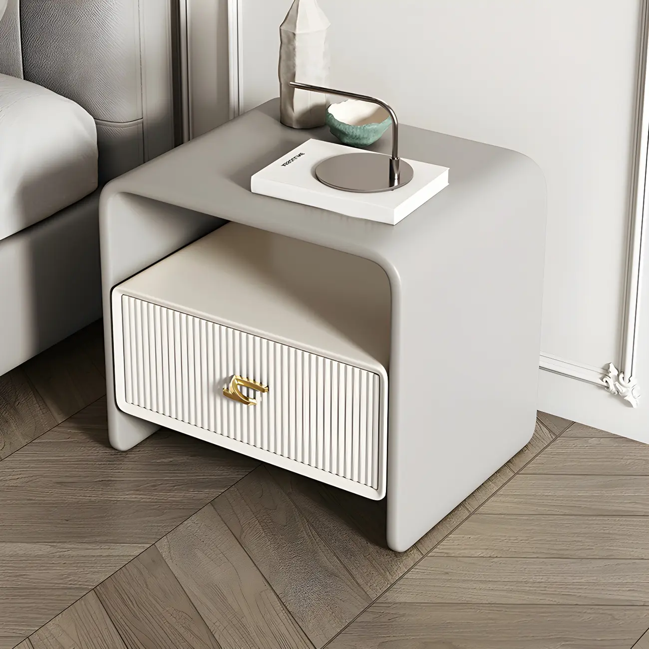 Morandi Narrow Open Back Leather Wood Nightstand Image - 7 | homeyfad