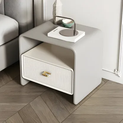 Morandi Narrow Open Back Leather Wood Nightstand Image - 7