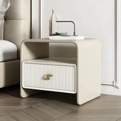 Morandi Narrow Open Back Leather Wood Nightstand Image - 6