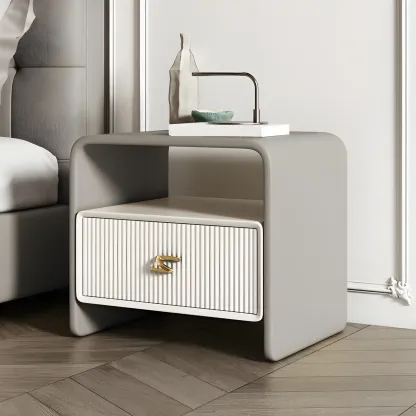 Morandi Narrow Open Back Leather Wood Nightstand Image - 8