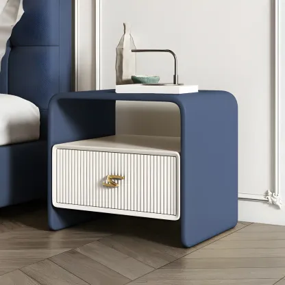 Morandi Narrow Open Back Leather Wood Nightstand Image - 9