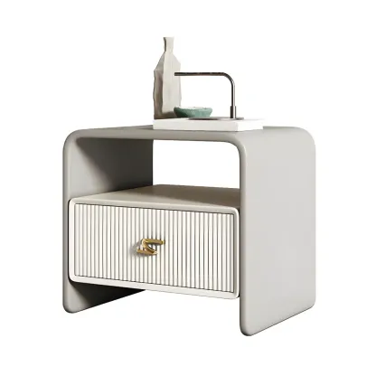 Morandi Narrow Open Back Leather Wood Nightstand Image - 10